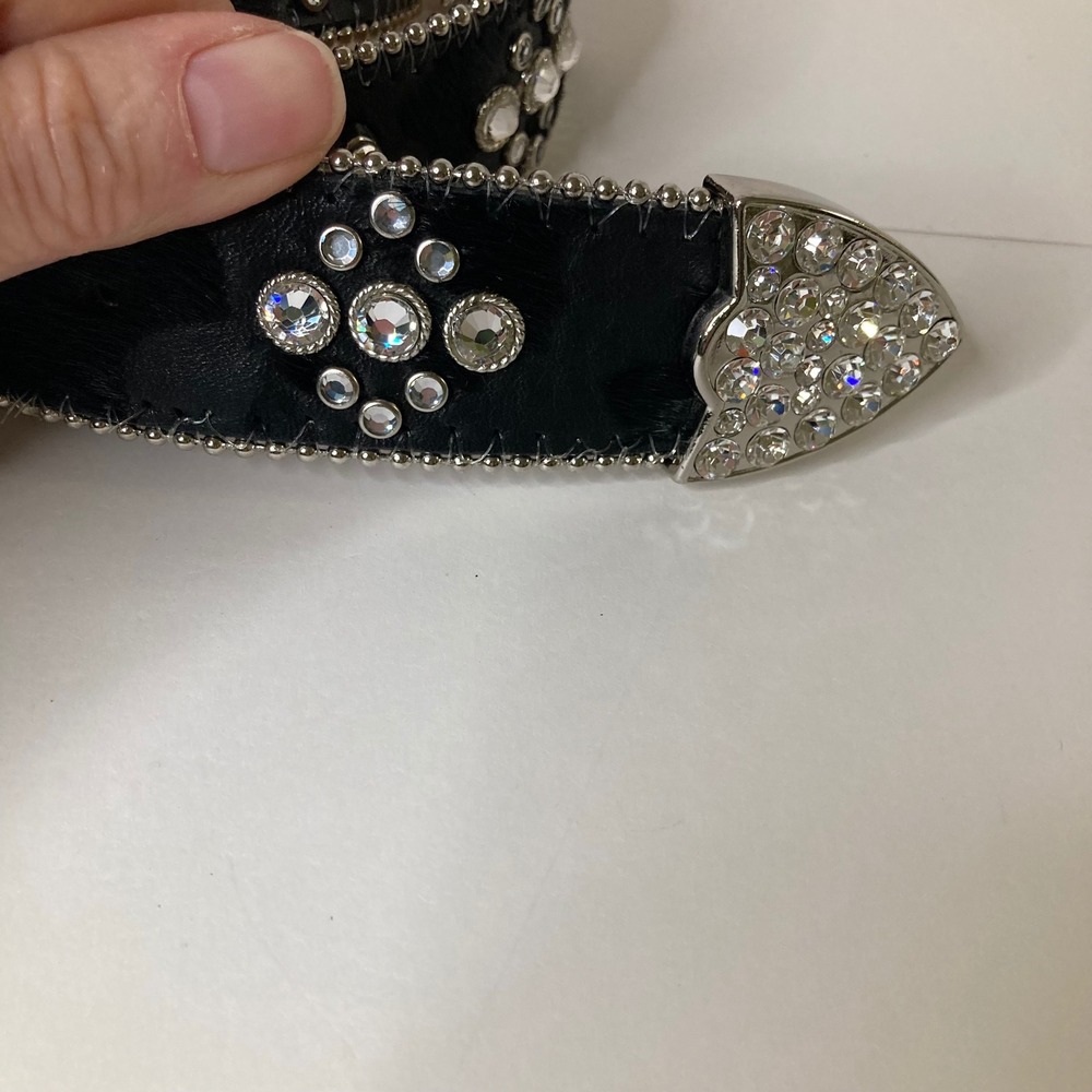 Vintage 1849 Authentic Ranchwear Rhinestone Cross Calfhair Belt 34-L Black 1.5"W - Picture 4 of 12